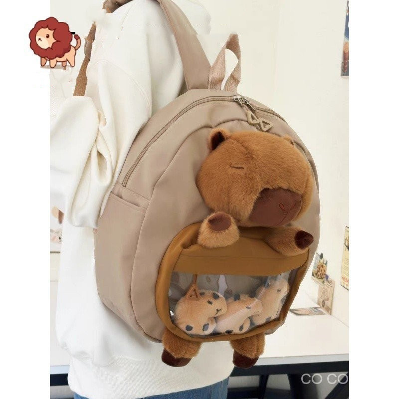 Danny Bear กระเป๋าเป้สะพายหลัง Capibala น่ารักความจุขนาดใหญ่การ์ตูนการ์ตูน Capibala Soft Girl Student Backpack
