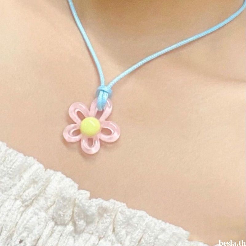 besla.thสร้อยคอดอกไม้สไตล์Ins Dopamine Color Flower Necklace สร้อยคอสไตล์หวาน