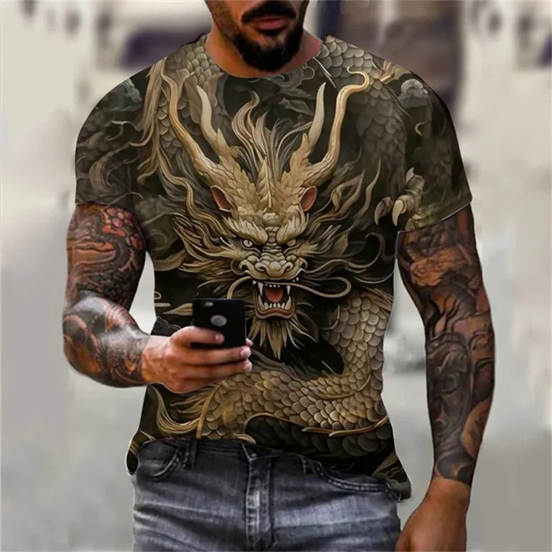 Man Trend Streetwear ผู้ชาย Hip Hop เสื้อยืด Dragon 3D พิมพ์แขนสั้นฤดูร้อนเสื้อผ้า Harajuku O-คอ Top T เสื้อ