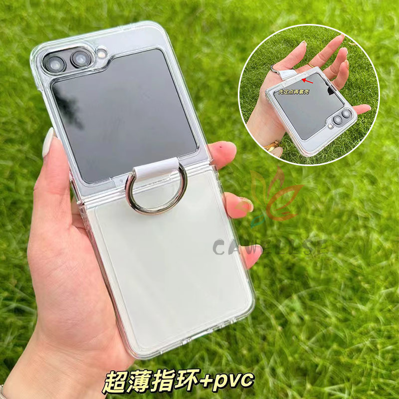 เคสโทรศัพท์พีซีแบบแข็งบางเฉียบ Samsung Galaxy Z Flip 6 Z Flip 5 Z Flip 4 พร้อม Cerstal ที่วางแหวนกันกระแทกป้องกันฝาหลัง Flip6