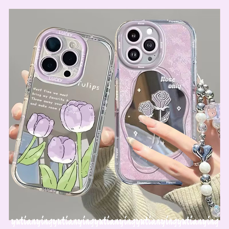 โรแมนติกสีม่วง Rose ดอกไม้สร้อยข้อมือทิวลิปสําหรับ Samsung A35 A12 A05 A15 A24 A05s A13 A51 A14 A55 A25 A03s A34 A02s M01S A03 A54 M12 A10s หรูหรากระจก