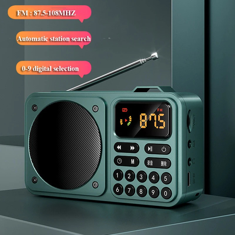 Mini Retro วิทยุ FM วิทยุแบบพกพาตัวรับสัญญาณลําโพงบลูทูธ Vintage TF Card USB MP3 เครื่องเล่นเพลงบันทึกสนับสนุน Timed ON/OF