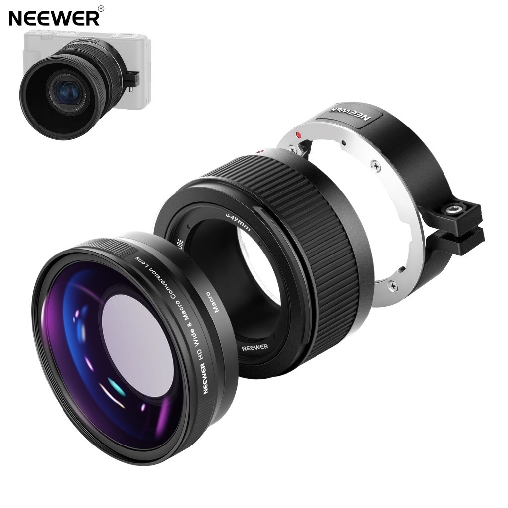 Neewer เลนส์มุมกว้าง เข้าได้กับกล้อง Sony ZV1 มุมกว้าง 18 มม. 2 in 1 และเลนส์มาโคร 10 ชิ้น พร้อมท่อต่อขยาย อะแดปเตอร์เลนส์ดาบพิฆาตอึด ผ้าทําความสะอาด