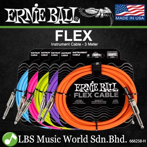 Ernie Ball Flex 10Ft Flex Straight to Straight Instrument Cable - 3 เมตร