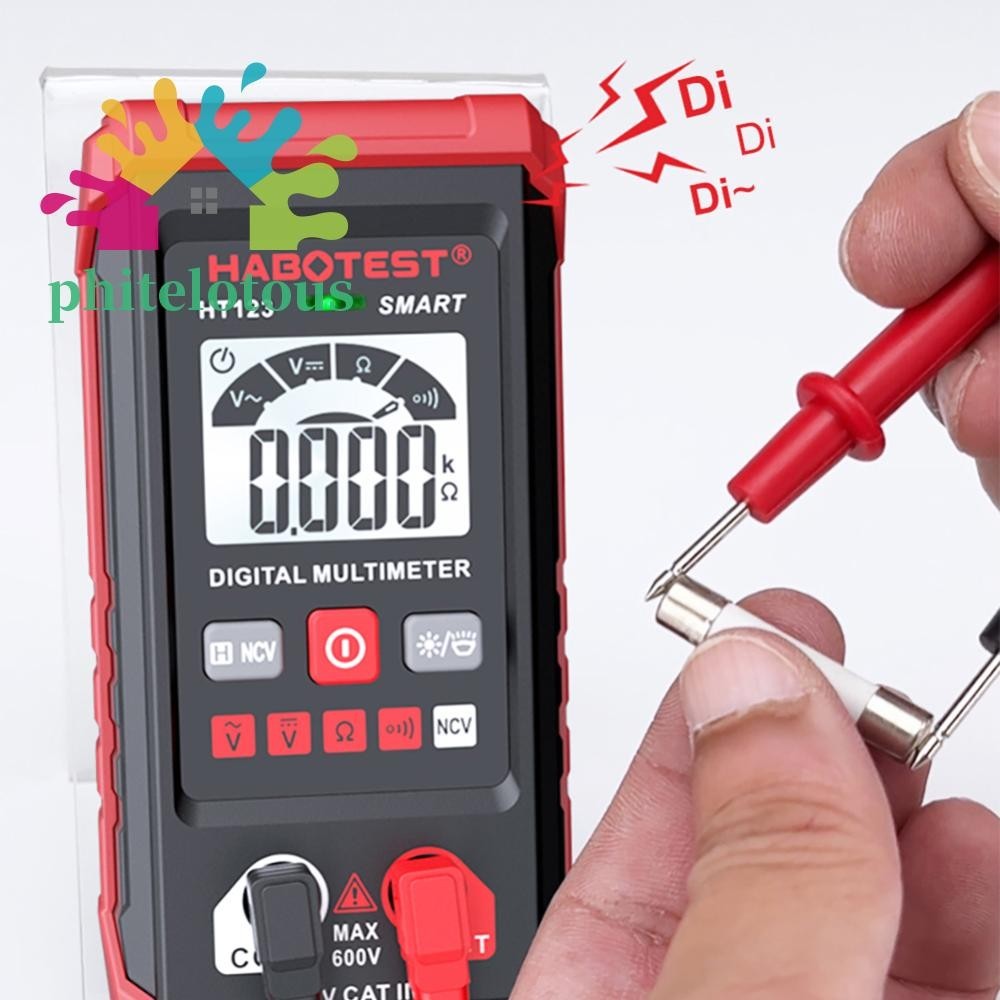 ❤ Phitelotous HABOTEST HT123 มัลติมิเตอร์แบบดิจิตอล Smart Meter Tester Meter ตะกั่วโวลต์ AC/DC Ohm