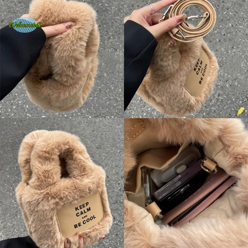 [Welcomebili] แฟชั่นกระเป๋าถือตัวอักษรตุ๊กตาฤดูใบไม้ร่วงฤดูหนาวfluffy Bucketกระเป๋าสําหรับผู้หญิงสาวประณีตน่ารักCrossbodyกระเป๋าของขวัญใหม่