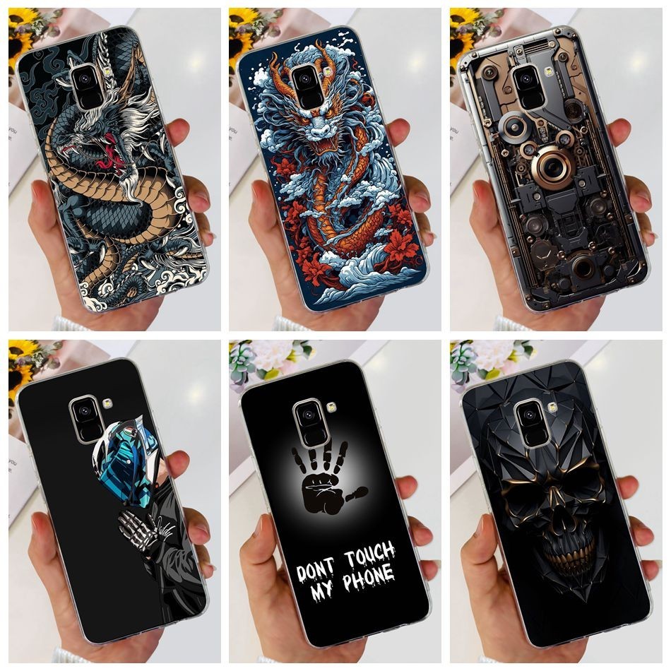 สําหรับ Samsung Galaxy A8 (2018) / A8 Plus (A8+) SM-A530F SM-A730F แฟชั่นมังกรโลหะสไตล์รูปแบบซิลิโคนอ่อนนุ่ม TPU เคสโทรศัพท์