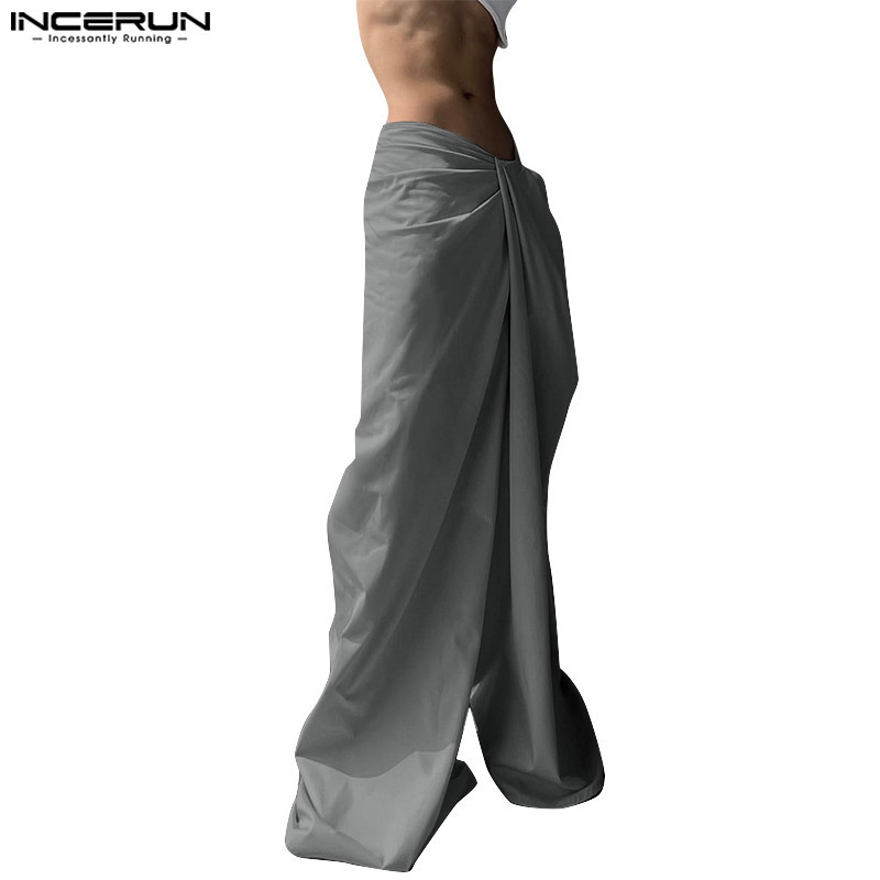 Incerun Men Vintage Casual Deconstructed Twist Design กางเกงสีทึบ