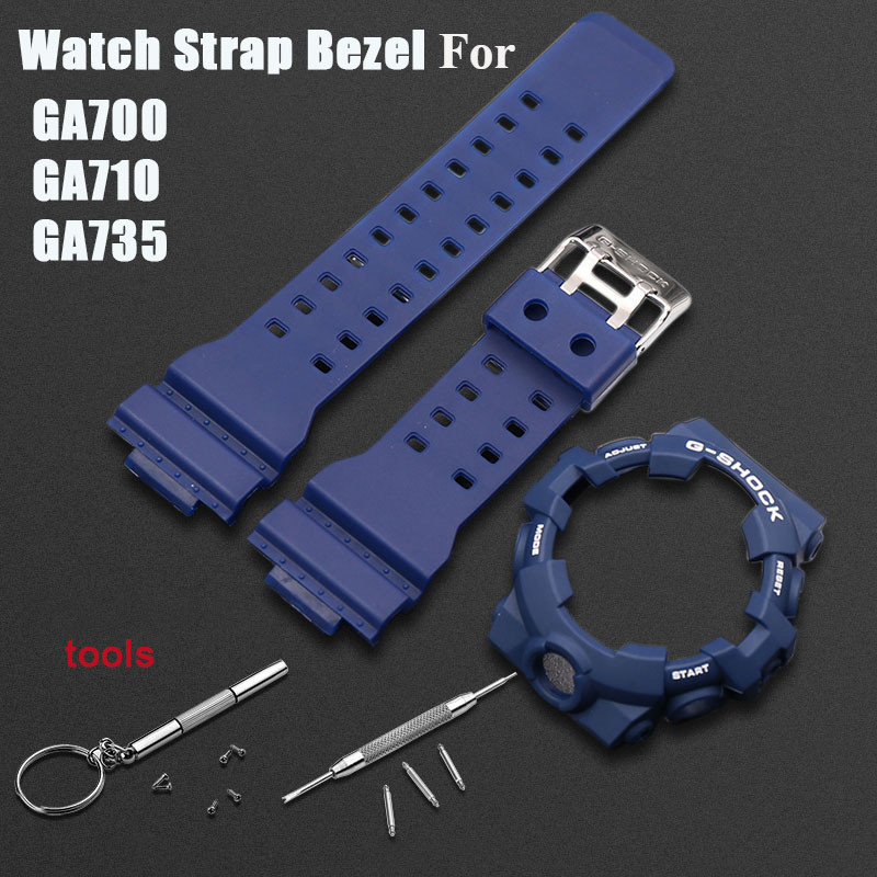 สร้อยข้อมือกรอบ Bezel สายนาฬิกาสําหรับ GA700 GA710 GA735 กีฬายางซิลิโคนสายนาฬิกากรณีฝาครอบป้องกันนาฬิกาอุปกรณ์เสริม