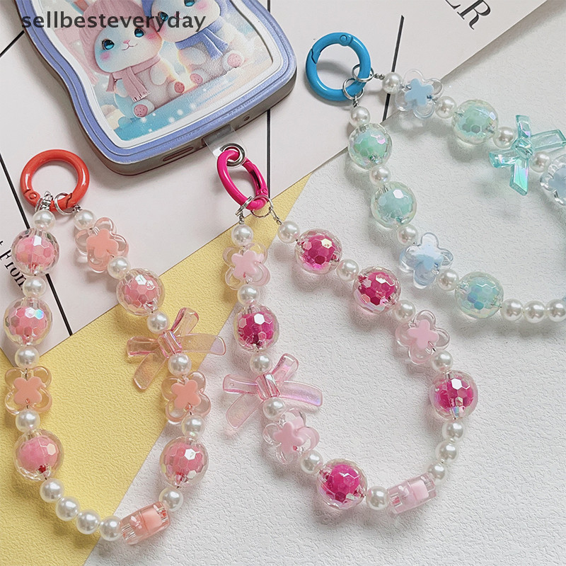 เซช สร้างสรรค์ใหม่ลูกปัดโบว์โซ่จี้ตกแต่งพวงกุญแจโทรศัพท์มือถือป้องกันการสูญหายโซ่กระเป๋าเครื่องประดับอุปกรณ์เสริมในรถยนต์ของขวัญวารี