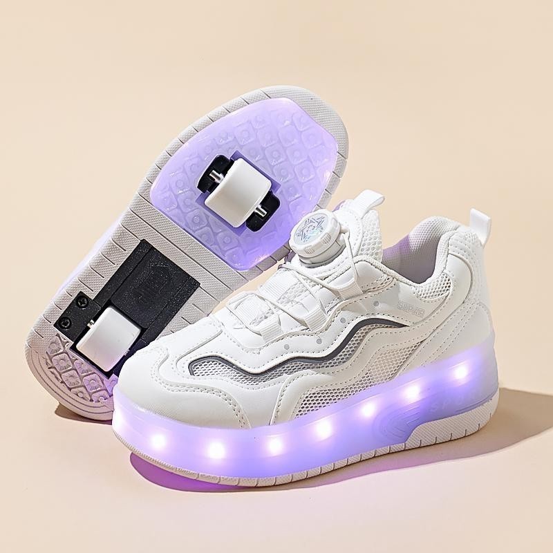 Loveu เด็กสองล้อรองเท้ามีไฟชาร์จ Retractable ล้อรองเท้า LED กระพริบรองเท้าผ้าใบสําหรับ Unisex หญิงชายขนาด 29-38