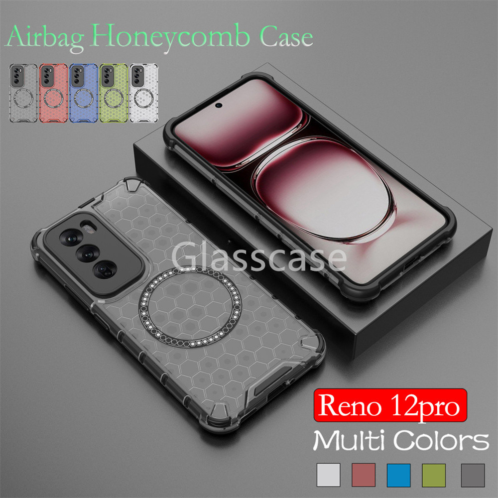 Oppo Reno 12 ProปลอกสําหรับOppo Reno 12 pro 12pro Reno12 Reno12pro 5G 2024 รังผึ้งPCเคสโทรศัพท์แม่เหล็กกันกระแทกไร้สายปลอกแข็งฝาครอบป้องกัน