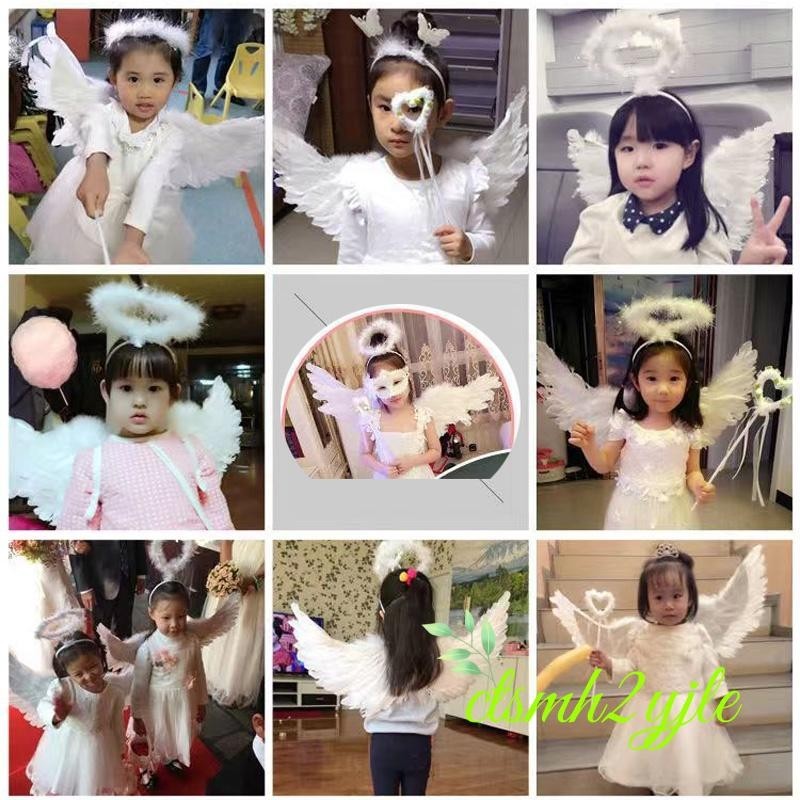 Angel Wings Halo และ Fairy Wand สำหรับเด็ก Angel เครื่องแต่งกาย Feather Wingsare สำหรับวันฮาโลวีนวันคริสต์มาสอีฟ