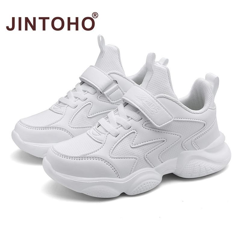 จินโตโฮ หนังสีขาวเด็กรองเท้าสําหรับชายและหญิงแฟชั่นเด็กสบายรองเท้าผ้าใบระบายอากาศลื่นโรงเรียนสบายๆรองเท้ากีฬาสีขาว