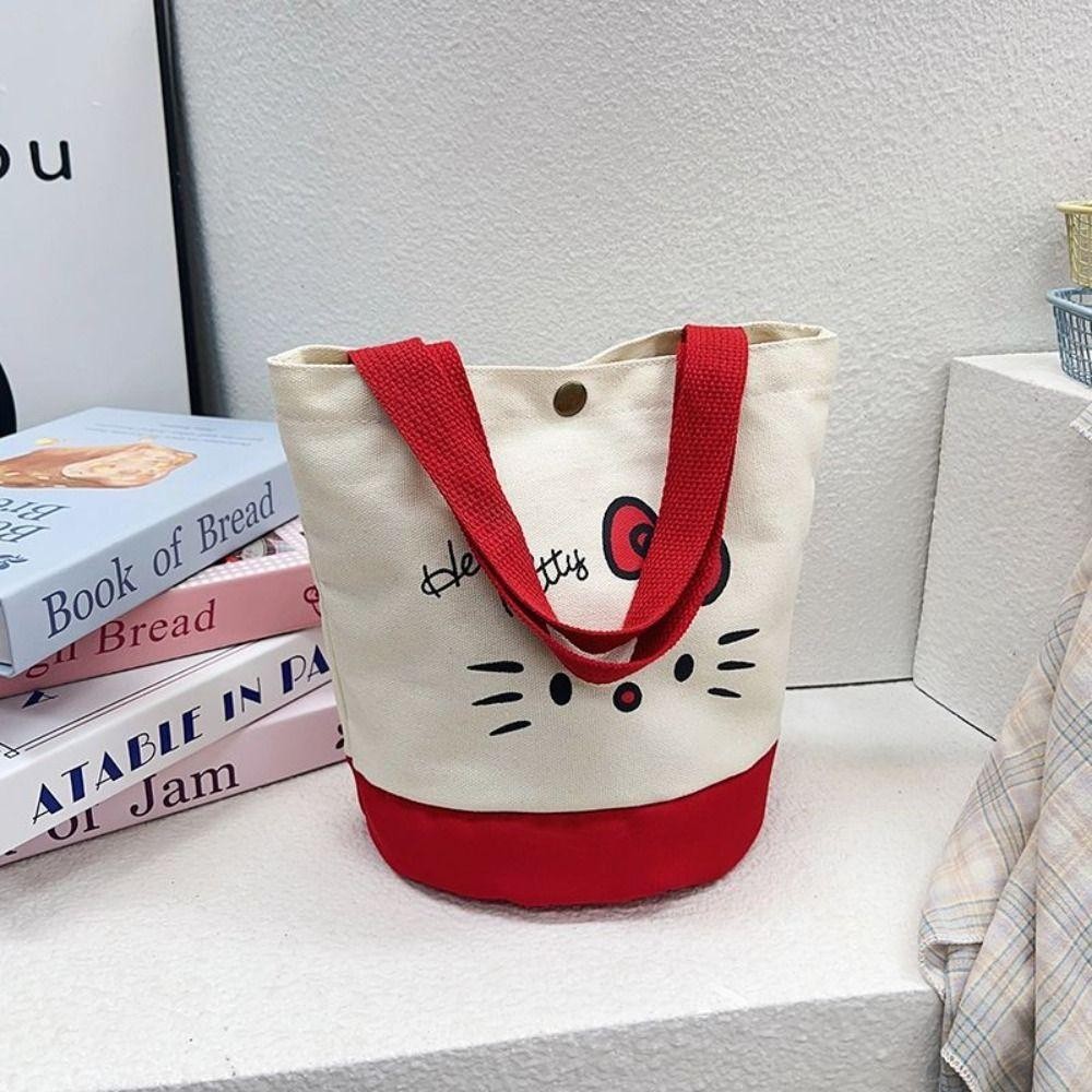 Flashburst กระเป๋า Hello Kitty, ผ้าใบความจุขนาดใหญ่ KT Cat กระเป๋าถือ, Casual Kawaii การ์ตูนแฟชั่นกระเป๋าถังหญิง