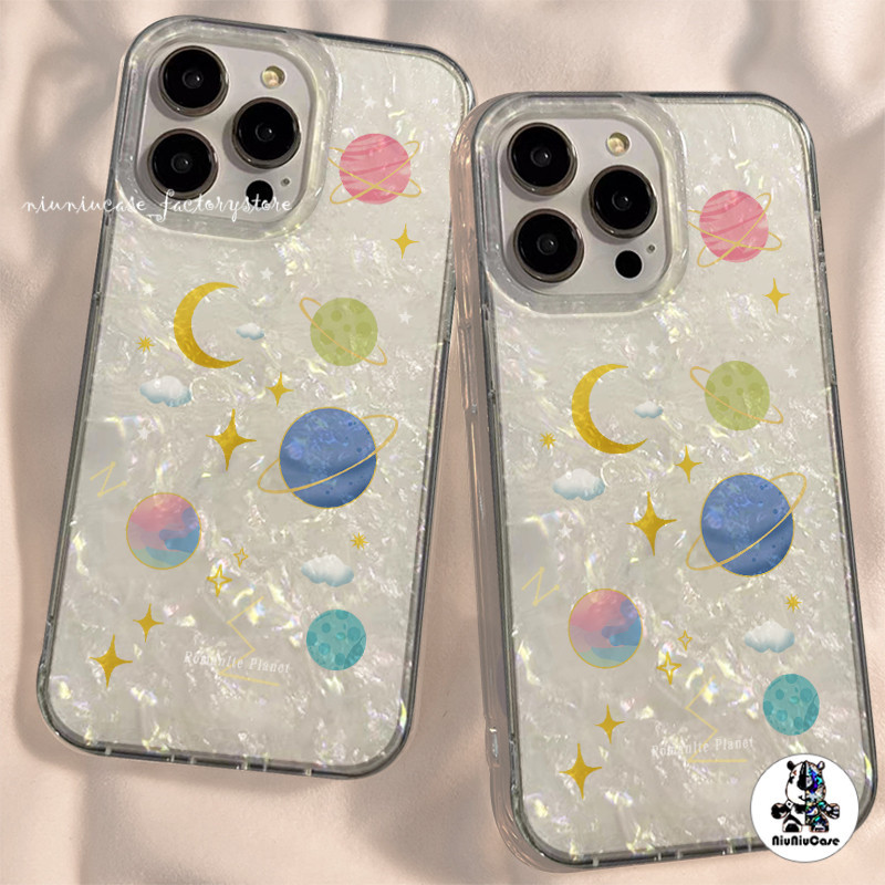 For เคสไอโฟน11 13 ลายการ์ตูน เปลือกหอยทะเลหลากสีสัน Moon Pattern Case For iPhone 11 12 13 14 15 Pro Max X 7 8Plus XR เคส