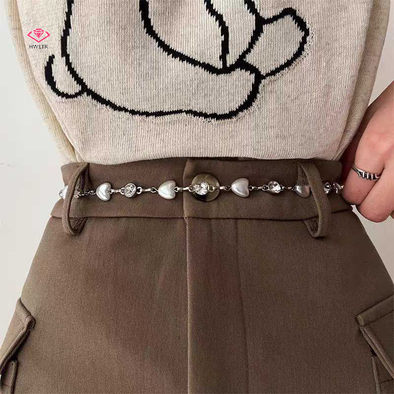 ยังไงก็ตาม แฟชั่นผู้หญิงที่สง่างามมุกเข็มขัดเอวหญิงสาวแต่งตัวหัวใจมุกเอวโซ่ตกแต่งเข็มขัดอุปกรณ์จัดงานแต่งงานใหม่