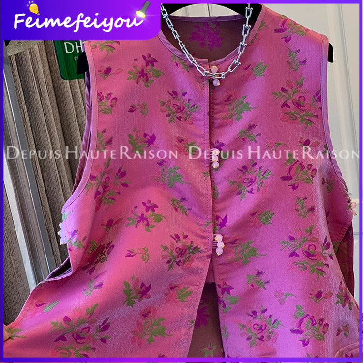 ใหม่สไตล์จีนretro Jacquard PlusขนาดHigh-End Chic Elegantสีม่วงผู้หญิงที่ละเอียดอ่อนซาตินเสื้อกั๊ก
