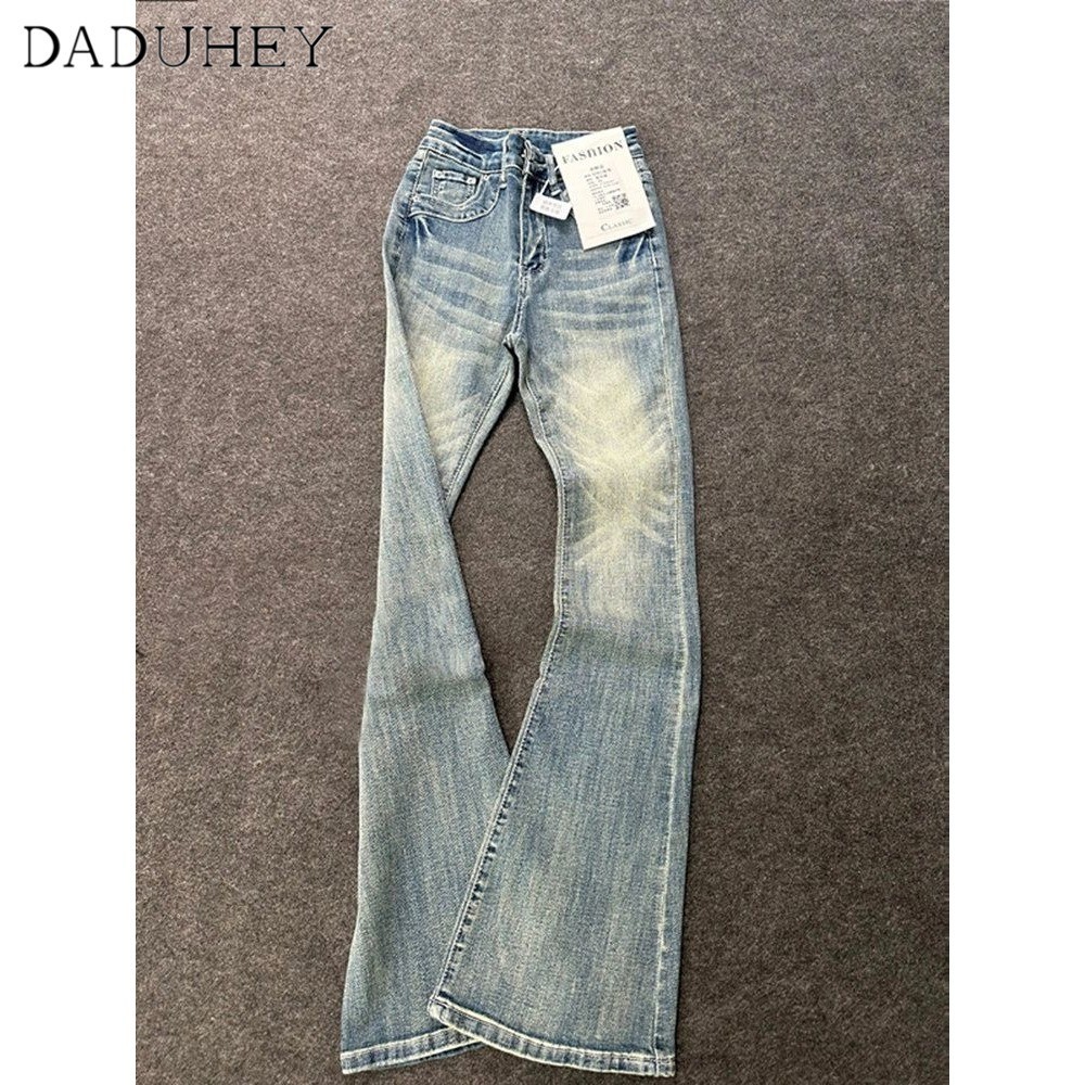 DaDuHey  Retro Washed Distressed Slightly Flared Jeans Women’s Spring New High Waist Slimming Horseshoe Pants