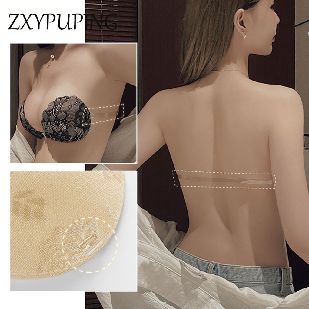 Zxyouping ซิลิคอน Bra Push Up กันน้ําเซ็กซี่ลูกไม้ที่มองไม่เห็นกาว Bra หัวนมผู้หญิง Backless Bra ไม่มีรอยต่อด้านหน้าปิด Bralette Self หัวนมเทปชุดชั้นในแบบใช้ซ้ําได้