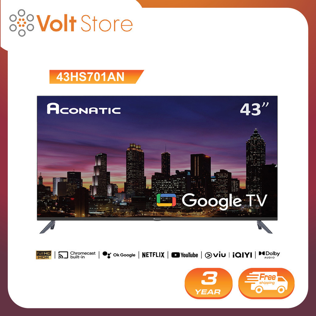 Aconatic ทีวี 43 นิ้ว FHD Google TV รุ่น 43HS701AN ระบบปฏิบัติการ Google Dolby Audio(รับประกัน 3 ปี)