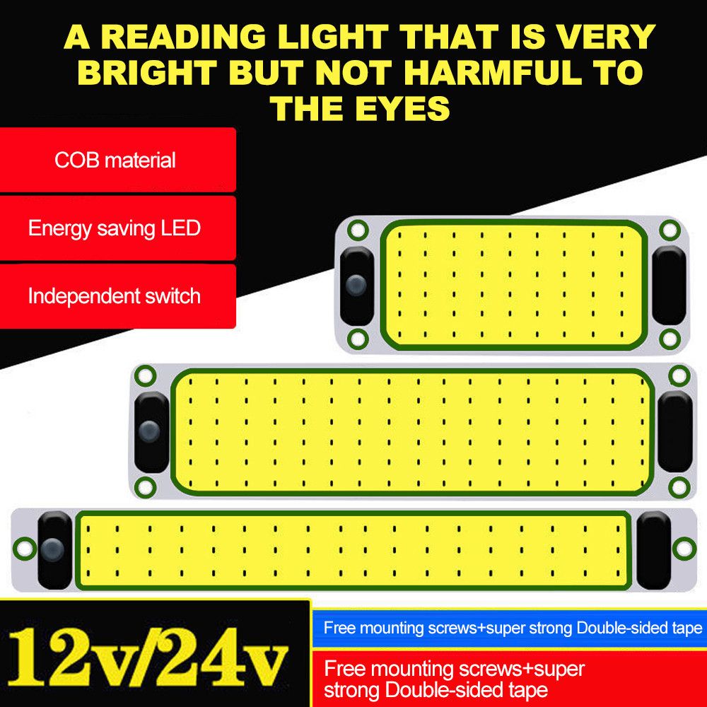 12-24v รถ Led Light อ่าน Night Strip Light ไฟนีออนยานยนต์ภายในโคมไฟเพดานพร้อมสวิตช์ปิดไฟ Led สําหรับ Van Lorry รถบรรทุก