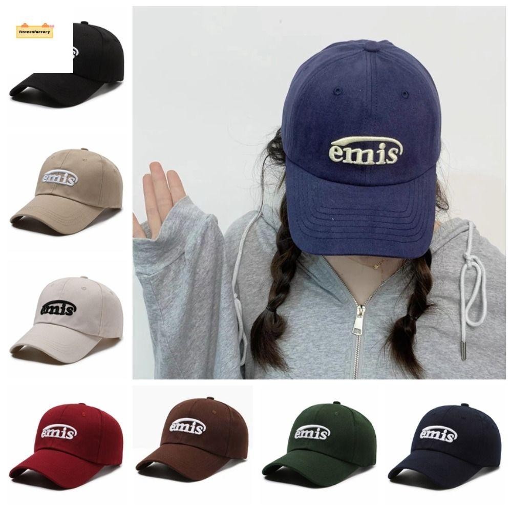 Fitnessfactory emis หมวกเบสบอล, หมวกเบสบอล Letter เย็บปักถักร้อย Sun Hat, Simple Korean Style Sunscreen Hat Peaked Cap Men