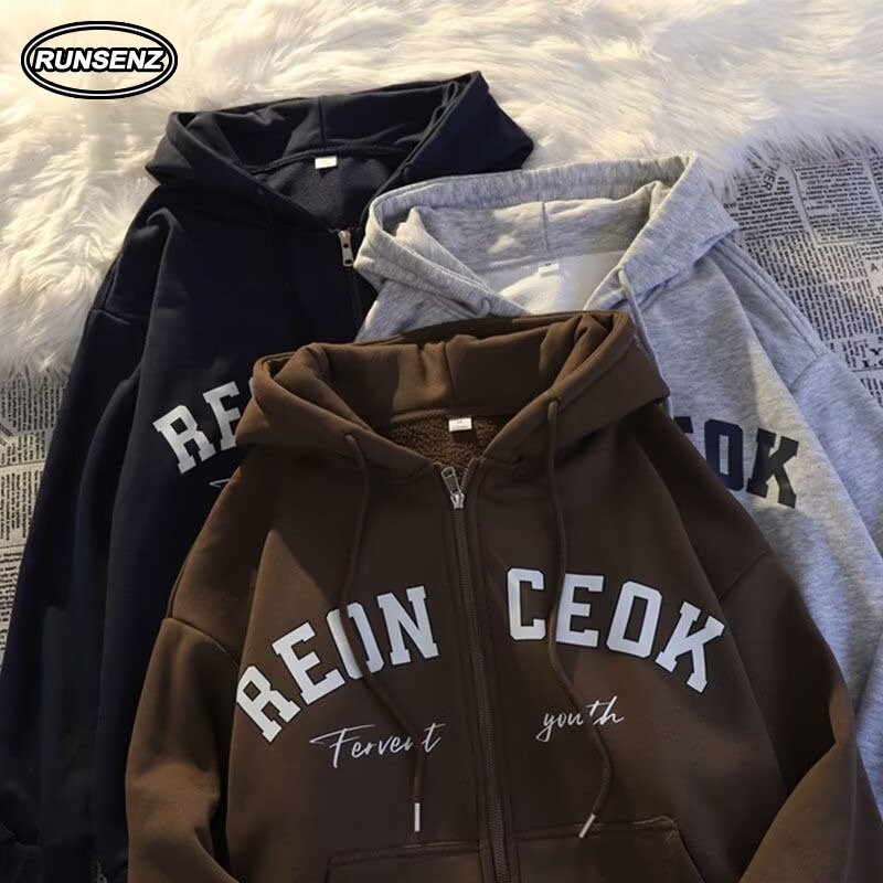 ม-8เอ็กแอล แฟชั่นเกาหลีหนาเสื้อกันหนาวผู้ชายขนาดบวกเสื้อกันหนาวหมวกฤดูใบไม้ร่วงและฤดูหนาวแขนยาวแจ็คเก็ตคลุมด้วยผ้า