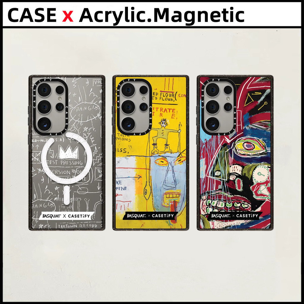 Samsung Galaxy S24 Ultra Plus S22 S23 Ultra เคสโทรศัพท์แกะสลัก CASETiFY BasquiatGraffiti art crownfashion ผลกระทบดูดแม่เหล็กอะคริลิคปลอกกันกระแทกฝาครอบป้องกัน