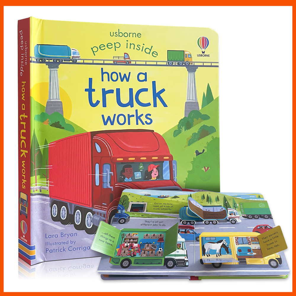 Usborne Peep Inside How A Truck Works English Educational 3D Flap Picture Story หนังสือกระดาษแข็งเด็กสําหรับเด็กอ่านหนังสือ