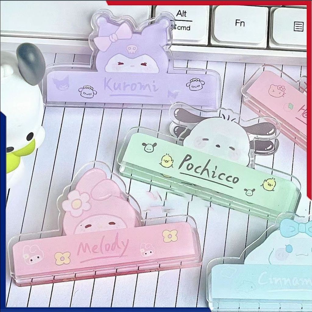 SANRIO ซานริโอ คลิปอะคริลิกบันทึกคลิปกระดาษทดสอบคลิป คุโรมิ หน้า มัลติฟังก์ชั่ผู้ถือแผ่นบันทึกทดสอบกระดาษเครื่องเขียนคลิป