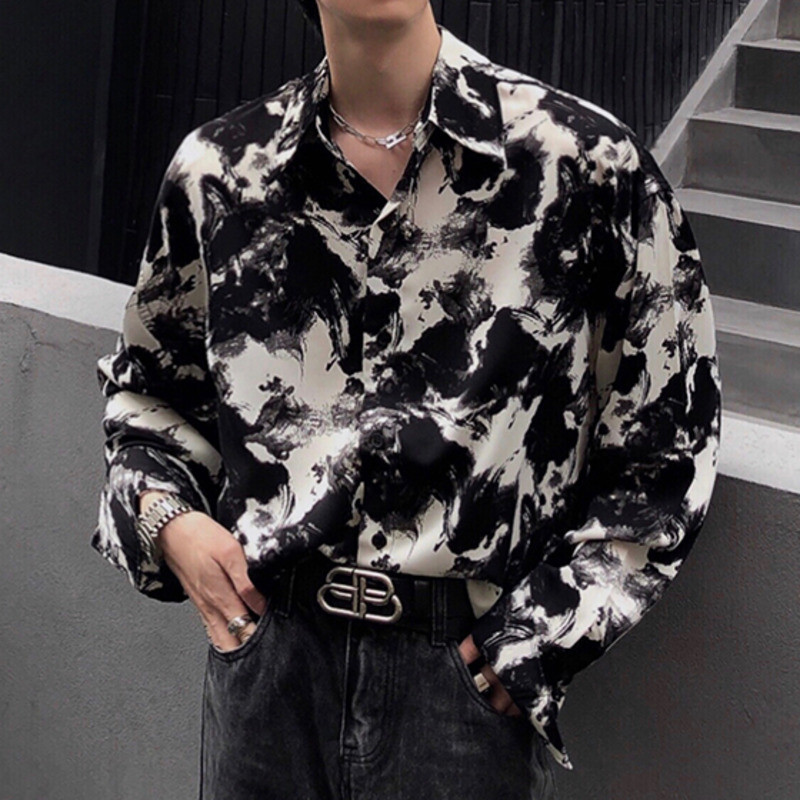เชิ้ตผู้ชาย ถนนสูงเสื้อเชิ้ตแขนยาวแฟชั่นลำลองทรงหลวมเทรนด์เสื้อเชิ้ตผู้ชาย