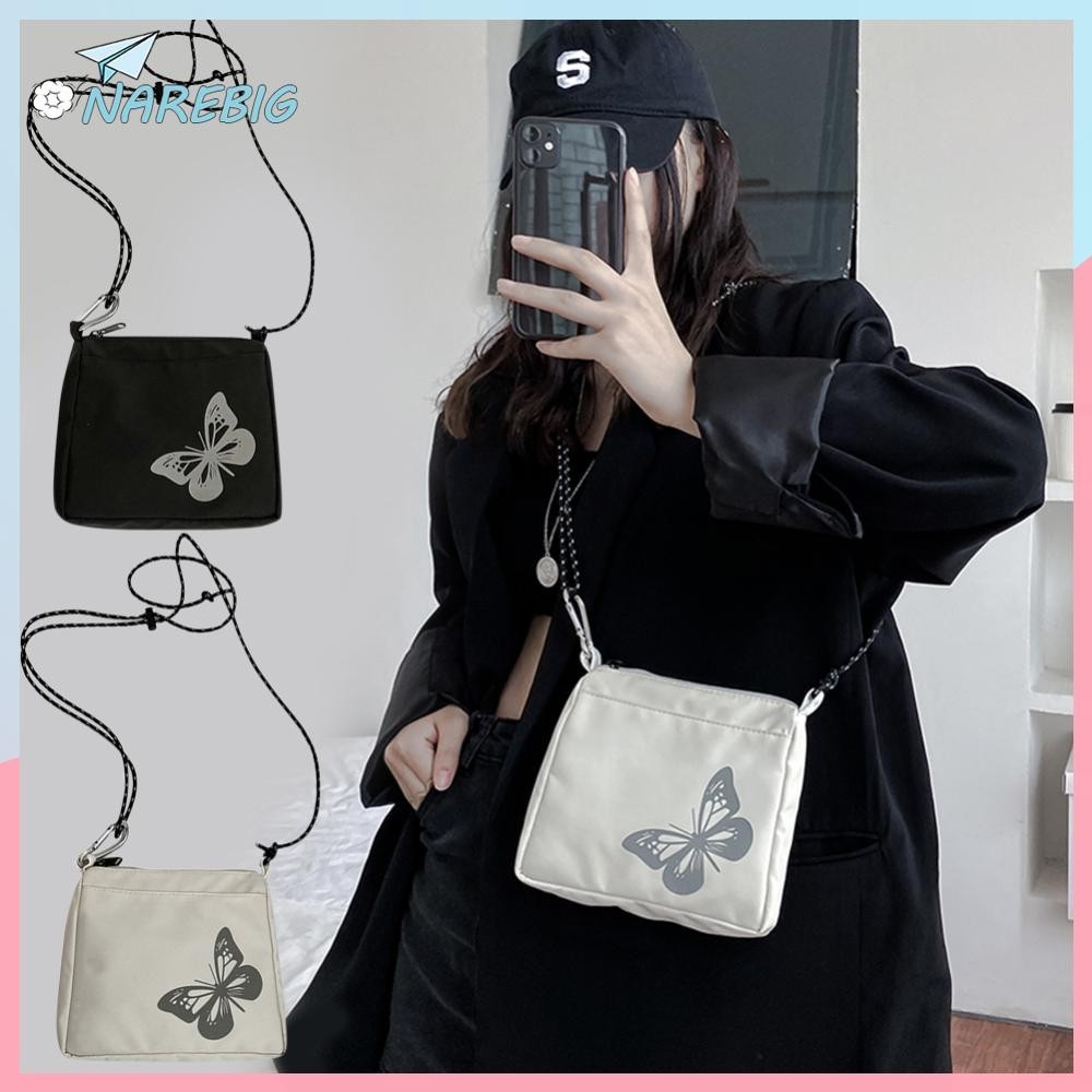 ( Narebig ) Casual Streetwear Crossbody Bag Women Butterfly สะท้อนแสงกระเป๋าสะพายขนาดเล็กยอดนิยม Simple Female Daily Bag