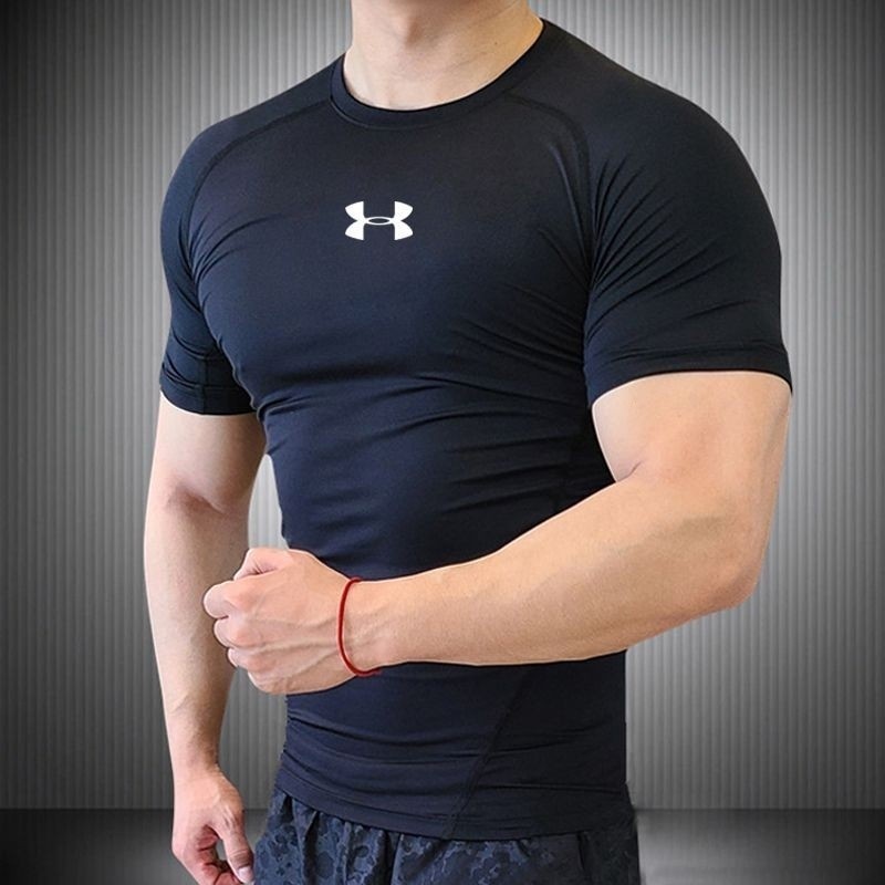 ผู้ชายฟิตเนสฤดูร้อนเสื้อยืดการบีบอัดยิม Crossfit กีฬา Quick Dry Breathable แขนสั้นสําหรับ BodyBuilding