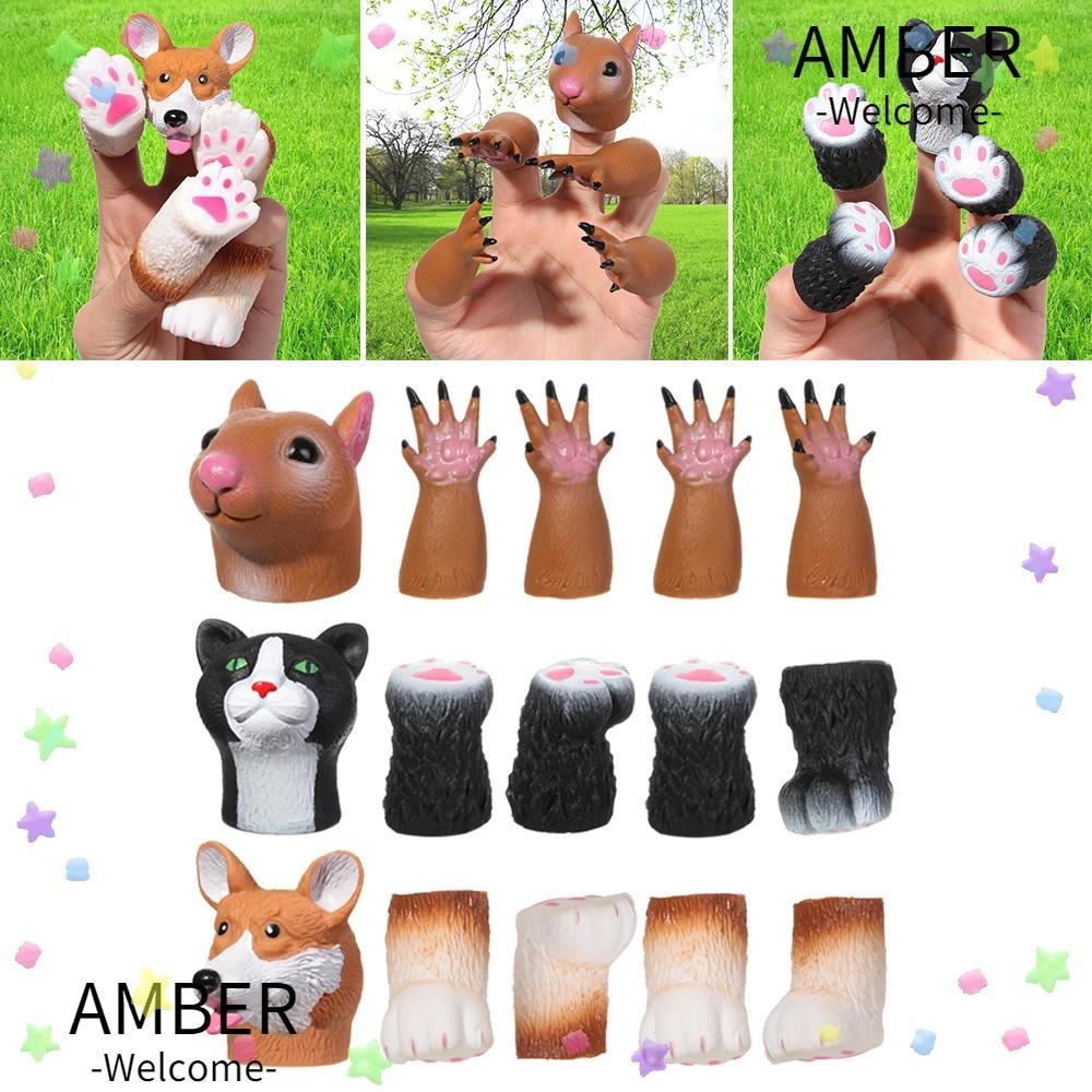 Amber ตุ๊กตาสวมนิ้วมือ รูปกระรอก สุนัข แมว ของเล่นสําหรับเด็ก สุ่มสี