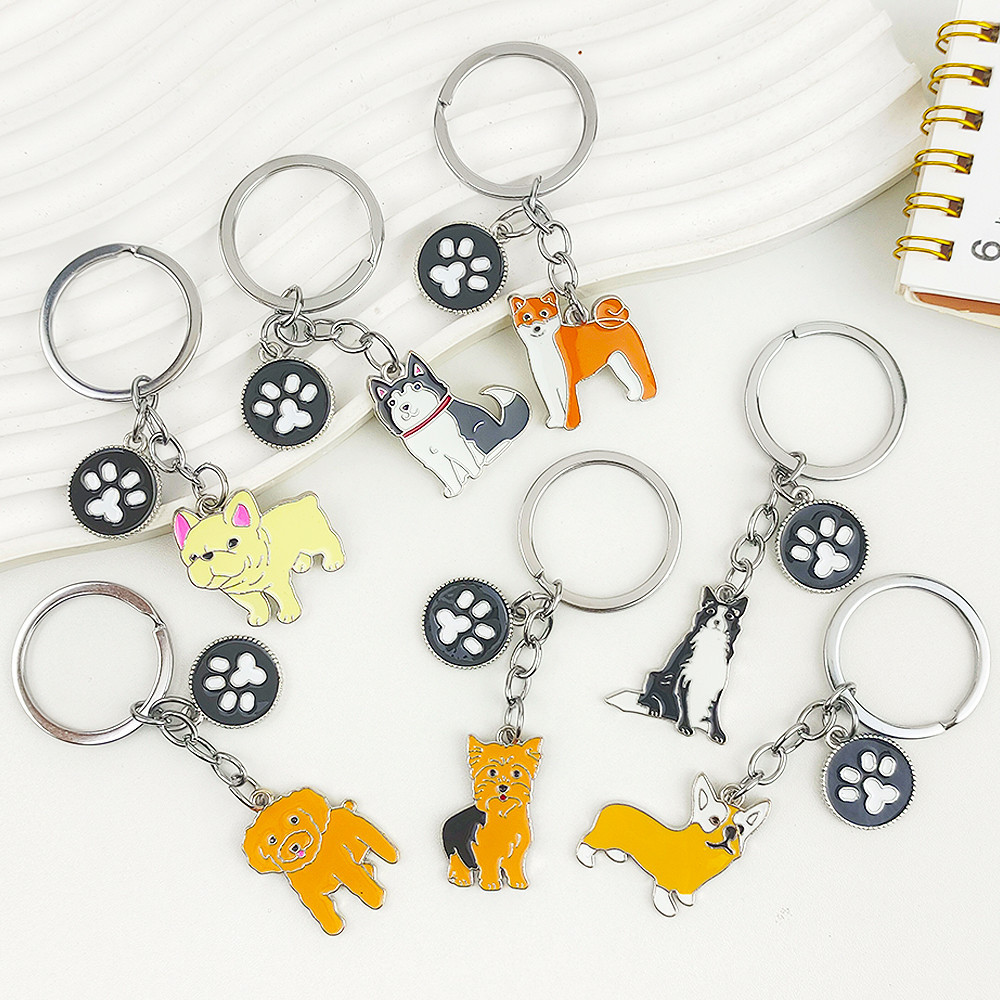 Kawaii เคลือบสุนัขพวงกุญแจโลหะอินเทรนด์การ์ตูนลูกสุนัข Keyrings รถ Key Holder อุปกรณ์เสริมคนรักสัตว์เลี้ยงของขวัญของที่ระลึกเครื่องประดับ