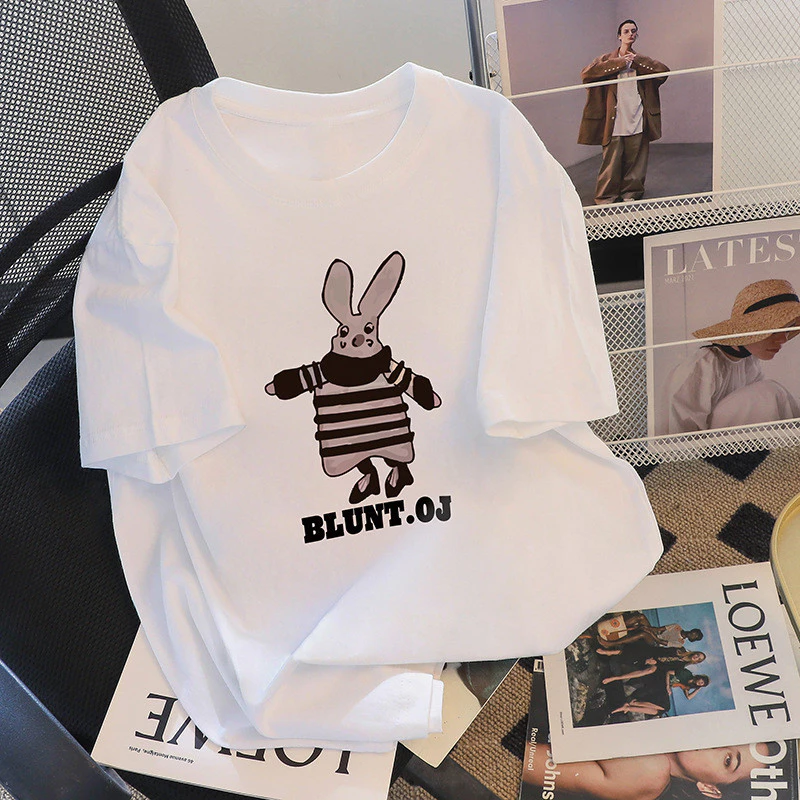 เสื้อยืดแขนสั้นผู้หญิง ลายกระต่ายลายดอกไม้ ผ้าฝ้าย 100% S-5XL thumbnail 3