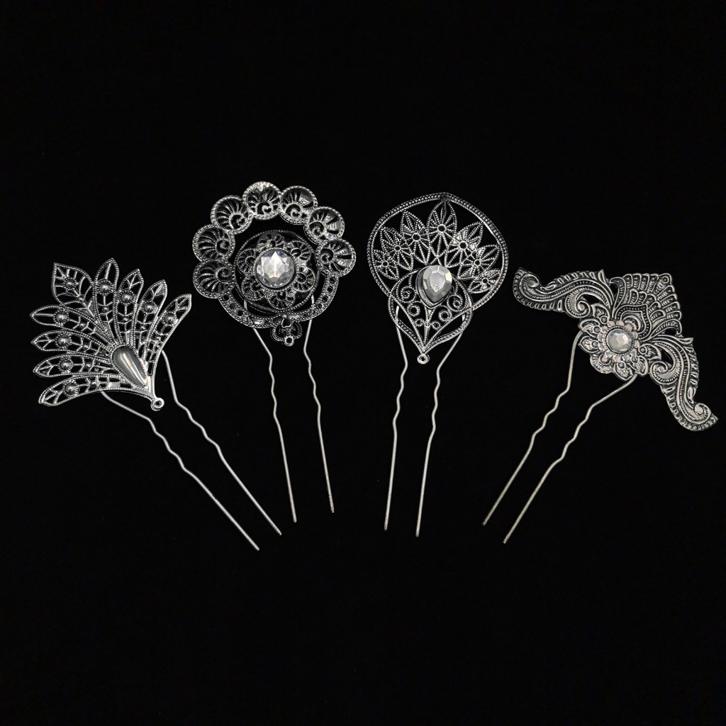 Vintage jewelry ปิ่นปักผม ชุดไทย ปิ่นปักผมออเจ้า เล็ก เครื่องประดับผม สีทอง เพชร