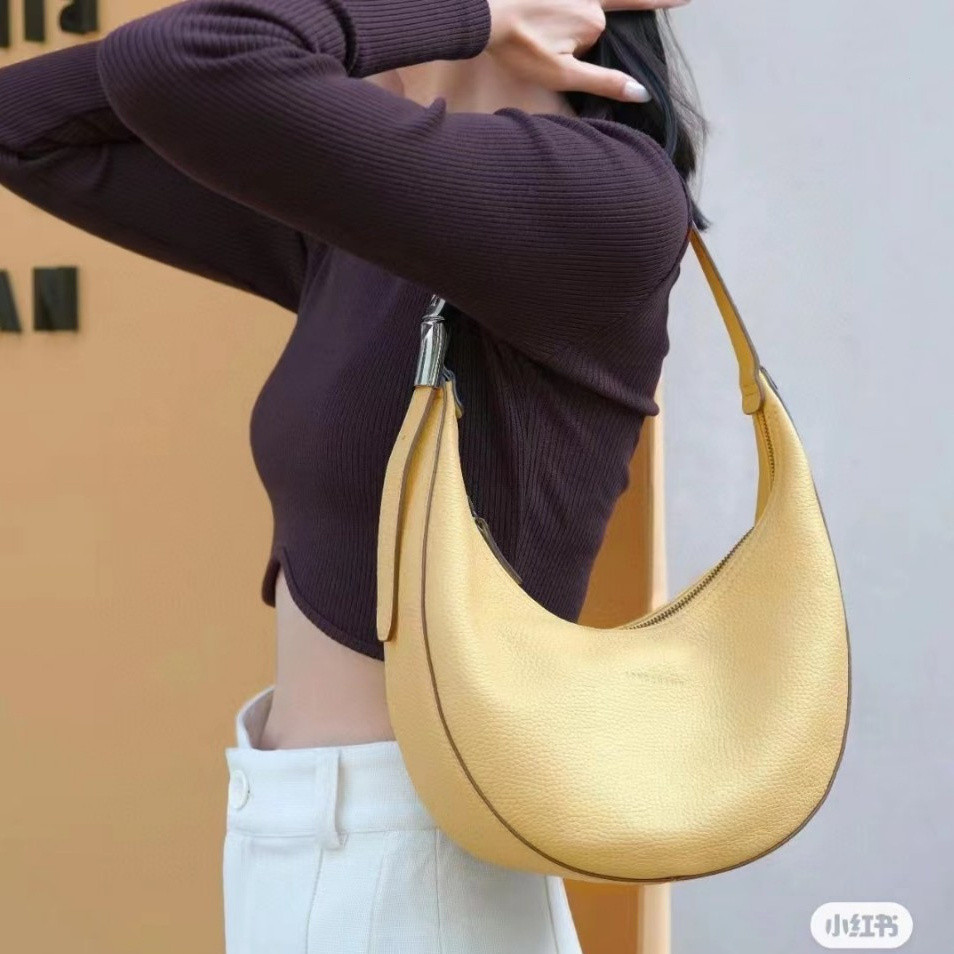 ยาว ROSEAU HOBO Crescent Bag CHAMP กระเป๋าผู้หญิงสไตล์ใหม่กระเป๋าสะพายแบบพกพาหนังแท้ลิ้นจี่ Grain Cowhide พร้อมกล่อง LX333333-0816