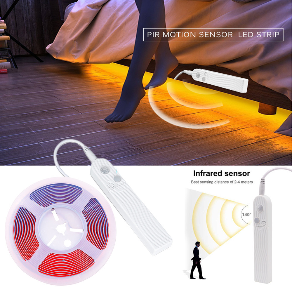5V USB Powered COB LED Strip Light, 320 LEDs/m ความหนาแน่นสูง PIR Motion Sensor LED เทป,หรี่แสงได้ยืดหยุ่น Dot-Free Linear สําหรับตู้เสื้อผ้าตู้ตู้เสื้อผ้าตกแต่งห้องนอน