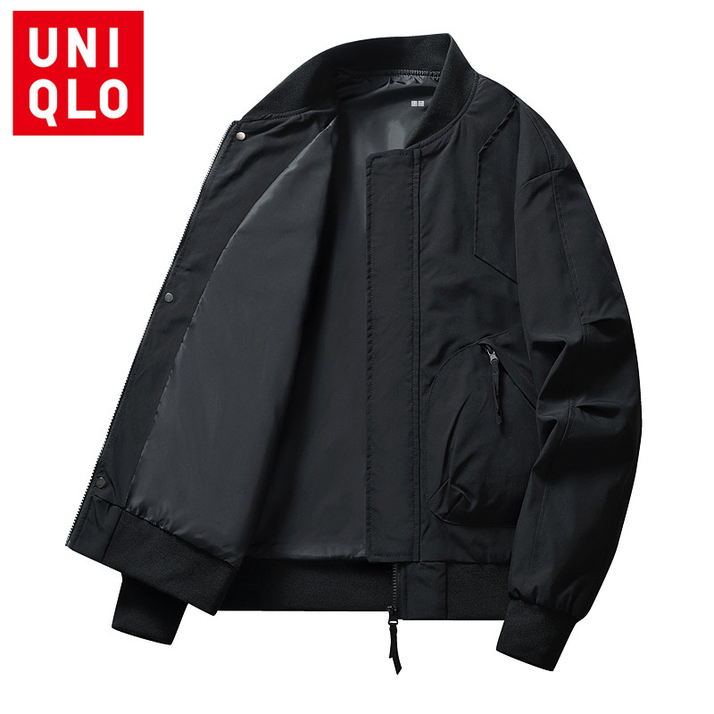 Uniqlo เสื้อแจ็คเก็ตผู้ชายกันลมสีทึบ M-6XL เสื้อแจ็คเก็ตอุ่นคุณภาพสูงในฤดูใบไม้ร่วง