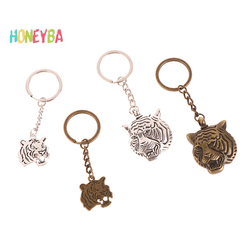 <Honeyba> สองด้าน Tiger Head Key Chain สัตว์รูปปั้นเสือจี้กุญแจรถแหวนกระเป๋าเป้สะพายหลัง Ch กระเป๋าตกแต่งเครื่องประดับอุปกรณ์เสริม Nice