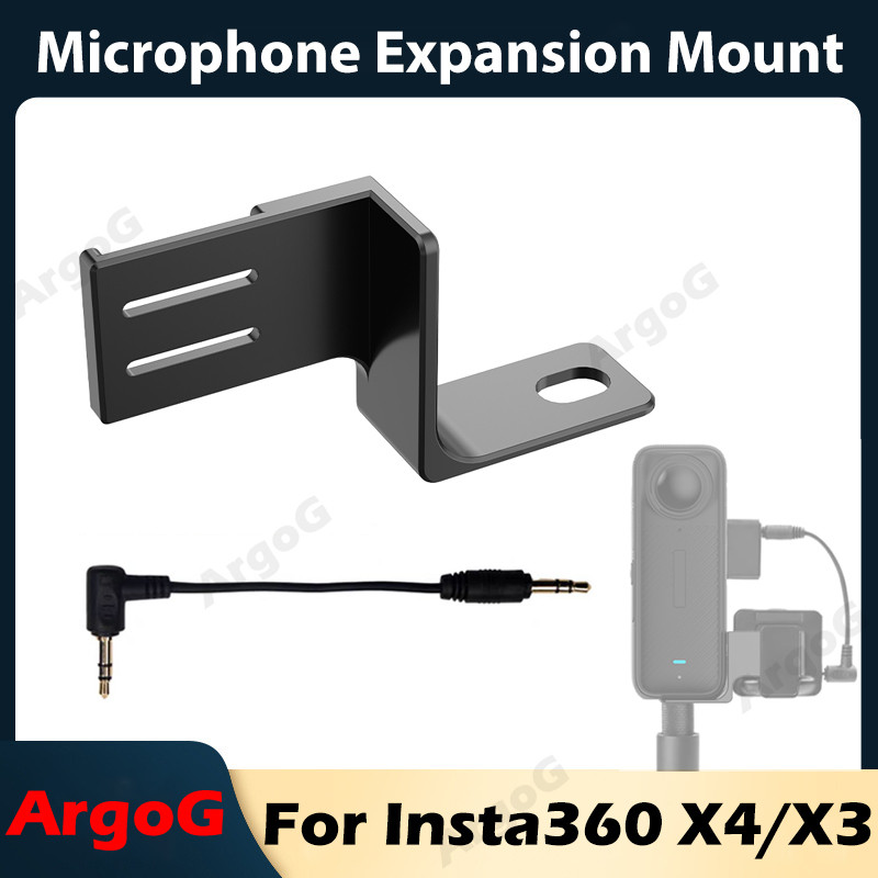 Argog ไมโครโฟนขยายสําหรับ Insta360 X4 / X3 ไมโครโฟนอะแดปเตอร์พร้อมสายสัญญาณเสียง Insta360 X4 อุปกรณ์เสริม