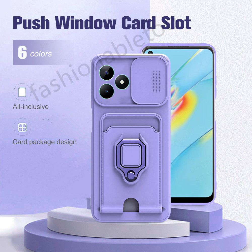 สําหรับrealme C63 C61 C65 C67 C51 C53 C55 Nfc C 63 C 61 C 67 Note50 RealmeC63 เคสโทรศัพท์TPUซิลิโคนช่องใส่การ์ดวงเล็บPushเลนส์กล้องกันกระแทกป้องกันBacKฝาครอบ