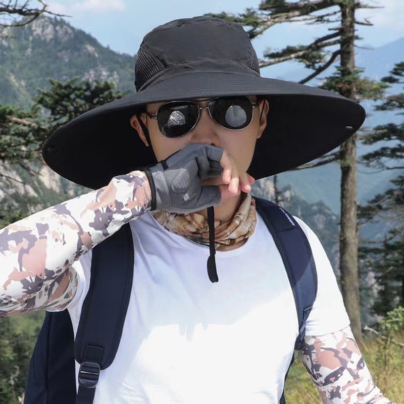 Lucky Palace Mens Sunhat 15 ซม.ปีกใหญ่กลางแจ้งป้องกันแสงแดดตกปลา topi lelaki topi mancing