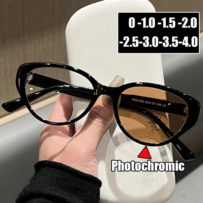 แว่นตา Cat Eye Frame Photochromic สำหรับสายตาสั้น ปรับสีได้ อ่อนโยนกับดวงตา ลดการเบี่ยงเบนจาก 0 ถึง -4.0