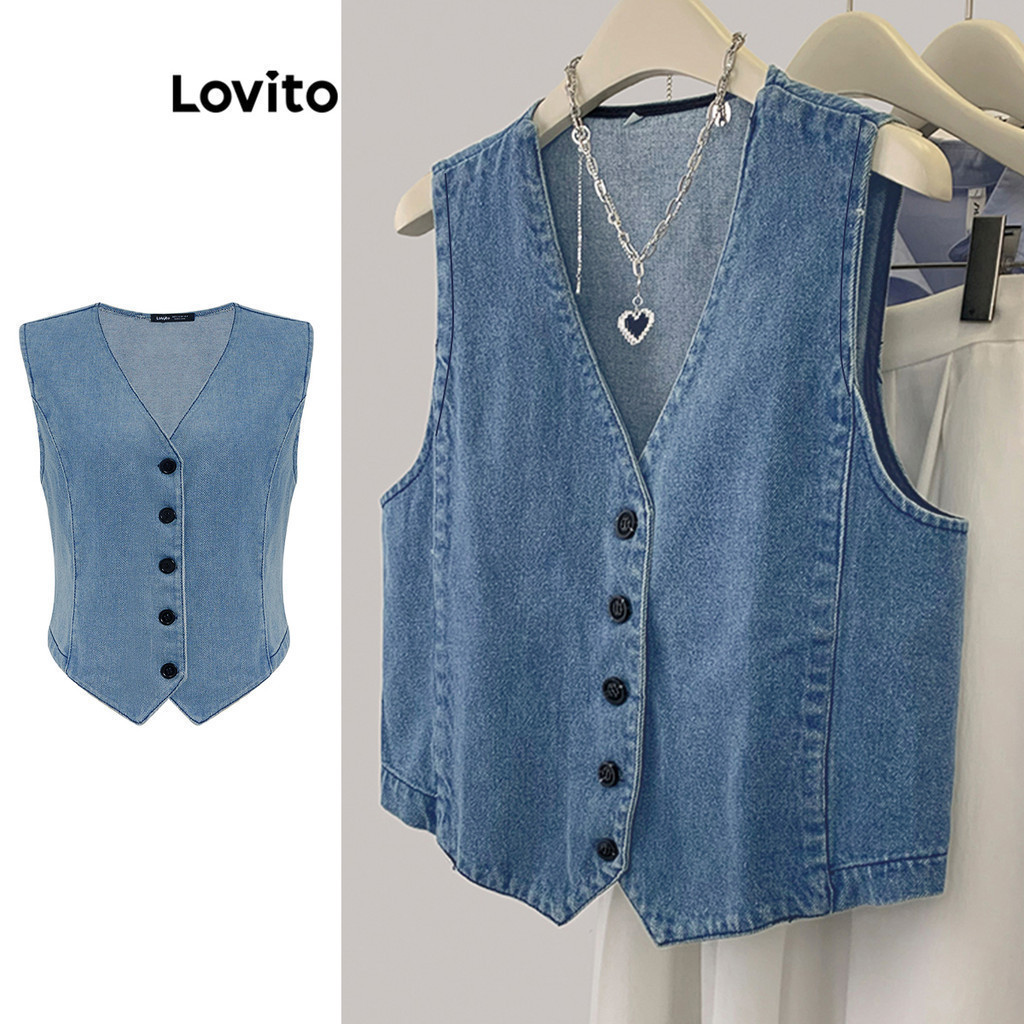 Lovito เสื้อยีน กระดุมหน้า ฟอกสี สำหรับผู้หญิง LNE22048 (หลากสี)