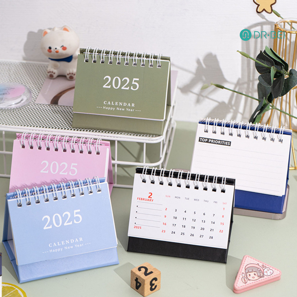 Dr.bei 2025 ปฏิทินตั้งโต๊ะ Flip-top Coil Calendar Schedulebook การจัดการเวลา Organizer Home Office อุปกรณ์การเรียน
