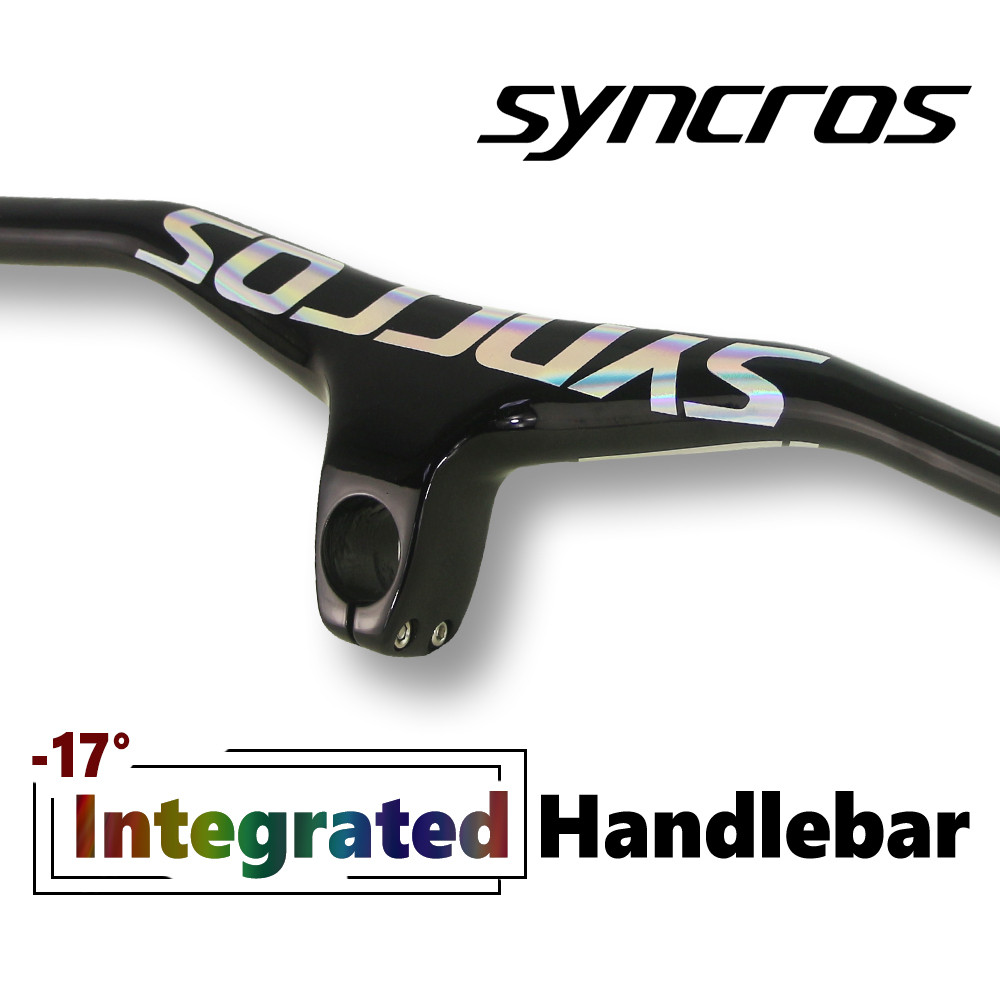 Syncros Chrome โลโก้คาร์บอนไฟเบอร์ Mountain และ Stem 28.6 มม.-17 องศาแบบบูรณาการ MTB Handlebar สําหรับจักรยานเสือภูเขาสีดํา Gloss