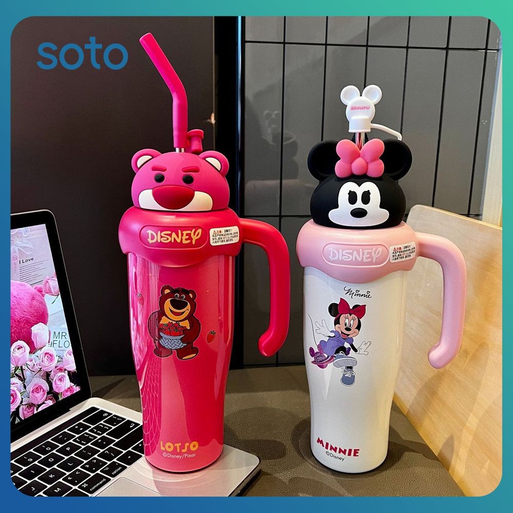 ♫ แก้วเก็บความร้อน Disney Thermos 800 มล. แก้วน้ำสแตนเลส 316 ความจุขนาดใหญ่ แก้วมีหลอด แก้วกาแฟ Mick